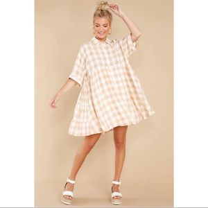 While You Wait Beige Gingham Dress